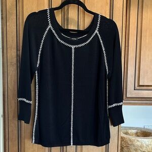 Escada Black Long Sleeve Top with White Trim